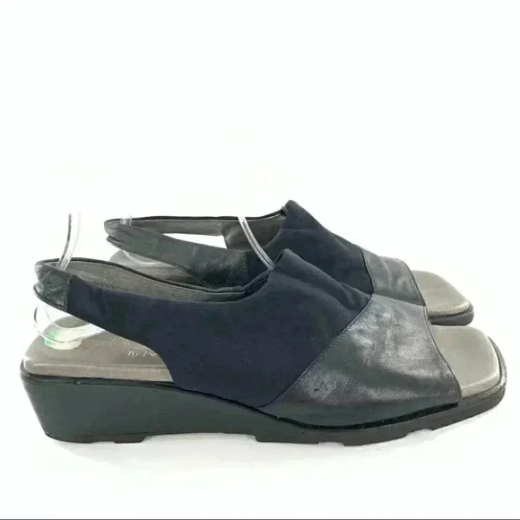 Aquatalia womens sandals size 9 black slingback wedges Coastalgranny square toe